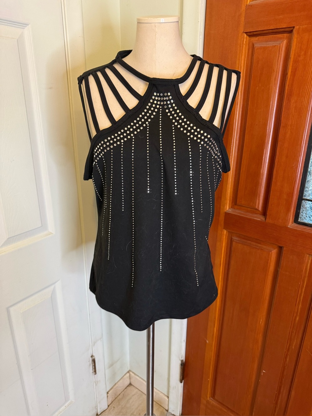 Shein Curve Black Top W/ Cut Out Neckline and Rhinestones Size 2XL